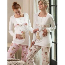 Feyza 3149 بيجاما حوامل مع مريلة - قهوة المنك Feyza 3149 بيجاما حوامل مع مريلة - قهوة المنك